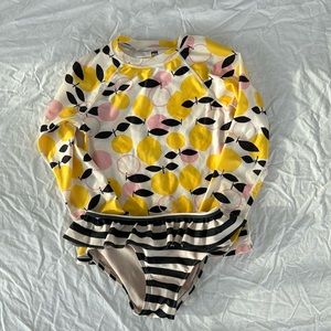 Tea collection long sleeve swim top and ruffled swim bottom